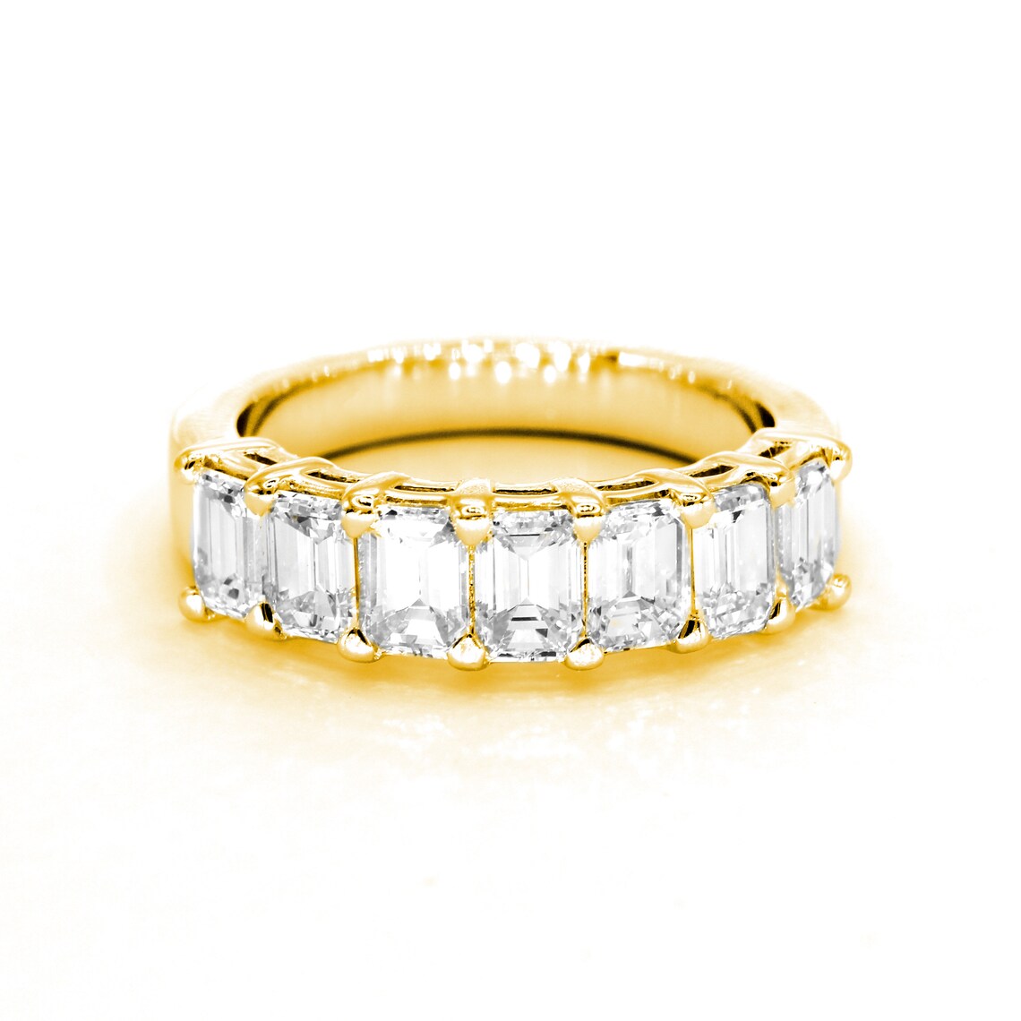 2.17 ct. Emerald Cut Diamond Wedding Band, 7 Stone Ring Anniversary Ring-VIRABYANI